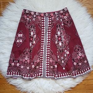 Banana Republic Red Floral Pleated Midi Skirt